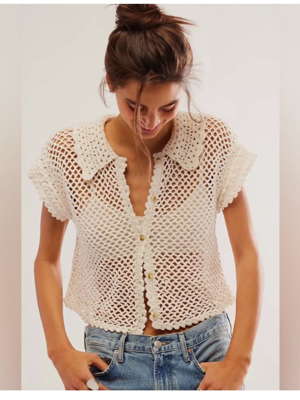 Free People LilyCrochet Button Front Top XS